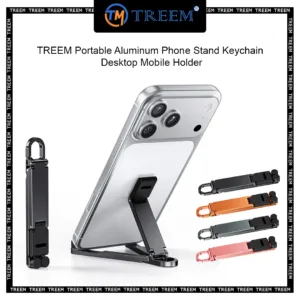 TREEM Portable Aluminum Phone Stand Keychain – Desktop Mobile Holder