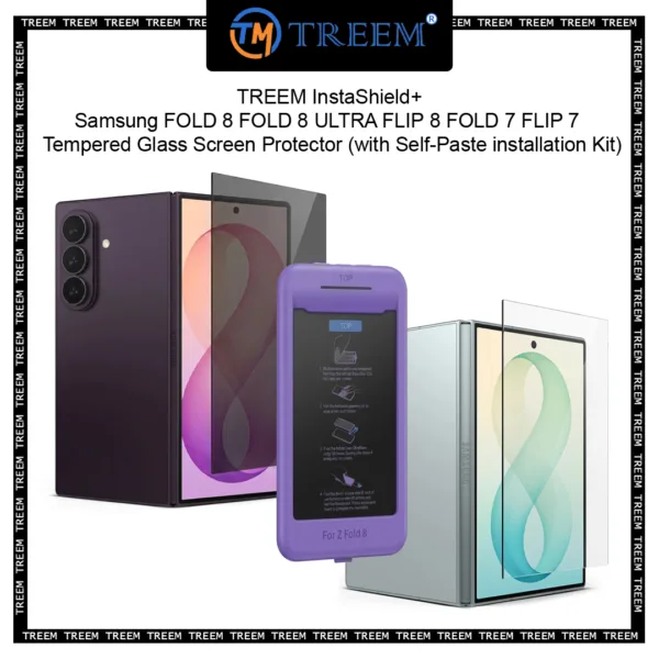 TREEM InstaShield+ Samsung FOLD 8 FOLD 8 ULTRA FLIP 8 FOLD 7 FLIP 7 Tempered Glass Screen Protector (with Self-Paste in